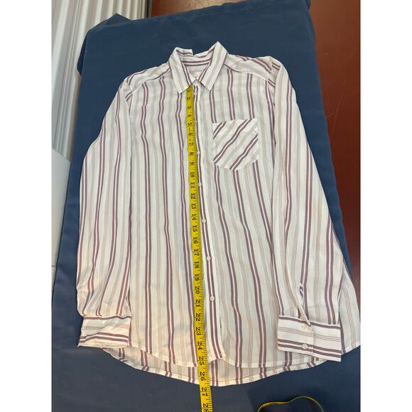 Express Boyfriend Long Sleeve Button Up Striped Casual Polo Shirt Multicolor S - Picture 4 of 5